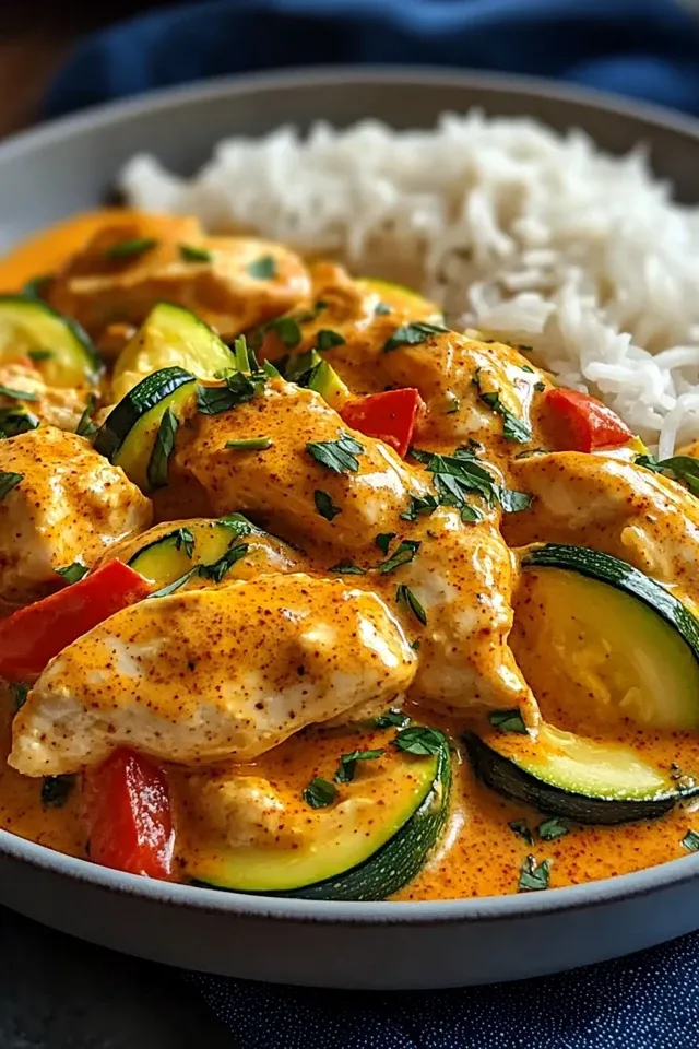 Cremiges Paprika-Zucchini-Hähnchen aus der Pfanne