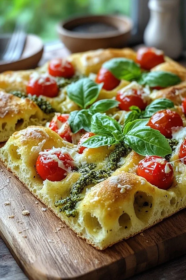 Die beste Focaccia mit Pesto und Tomaten