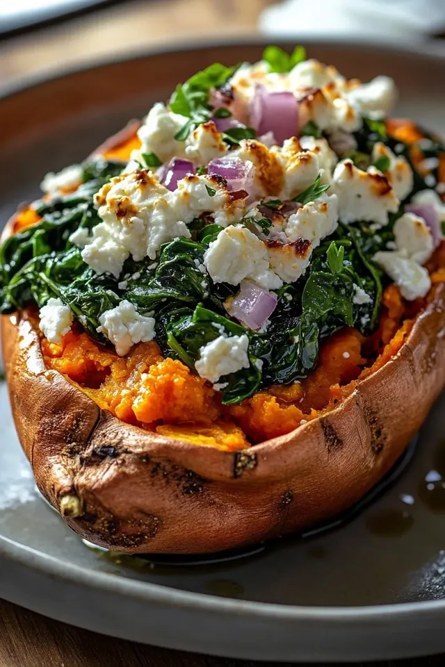 Gefüllte Süßkartoffel mit Feta & Spinat – Ein einfaches Rezept
