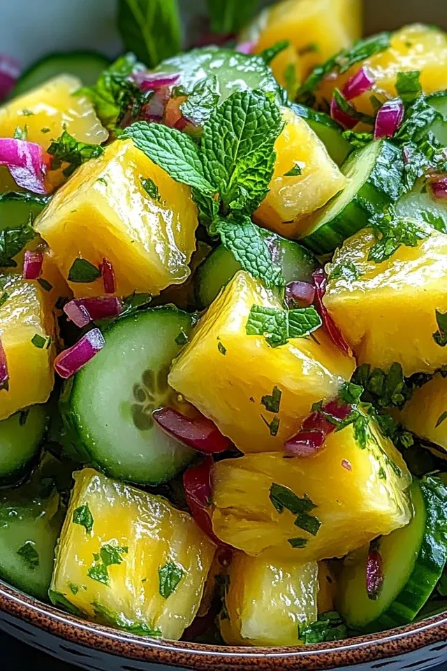 Erfrischender Ananassalat mit Gurke für den Sommer