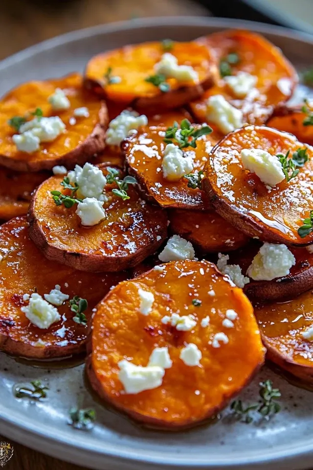 Gebratene Süßkartoffelscheiben mit Honig und Feta – Ein Genuss