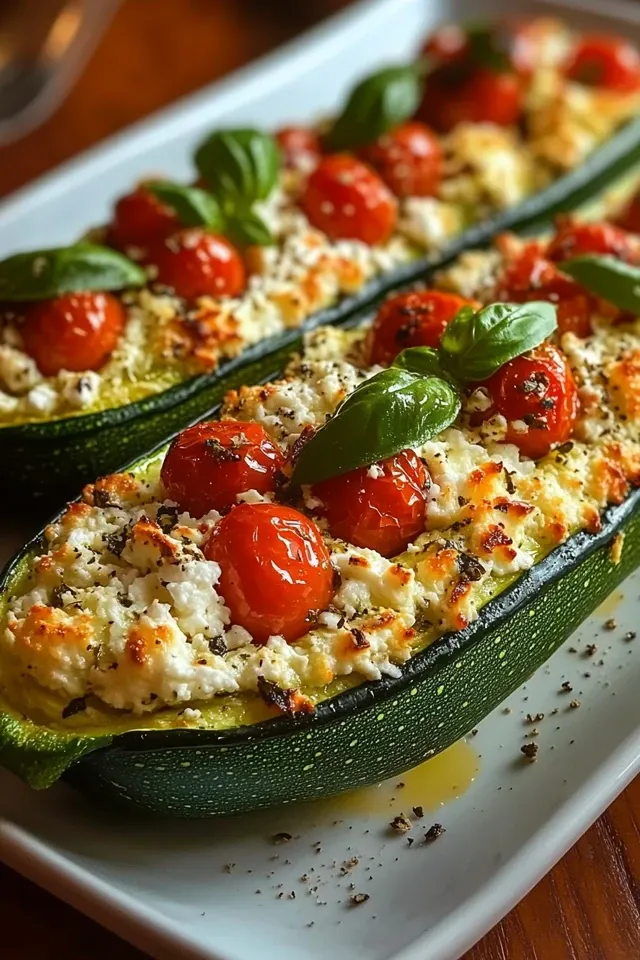 Gefüllte Zucchini mit Feta und Kirschtomaten genießen