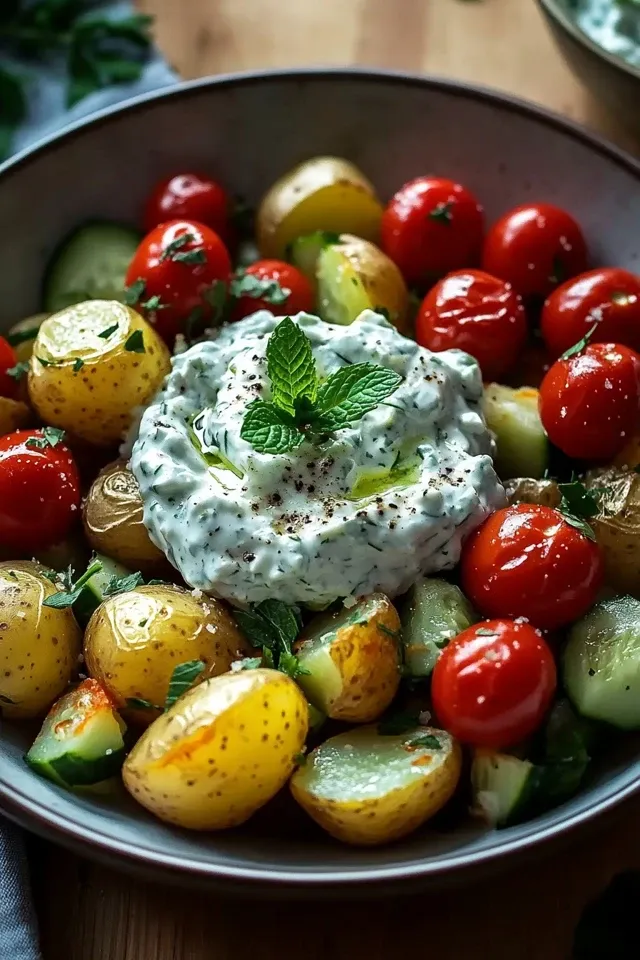 Griechische Kartoffel Bowl mit frischem Tzatziki