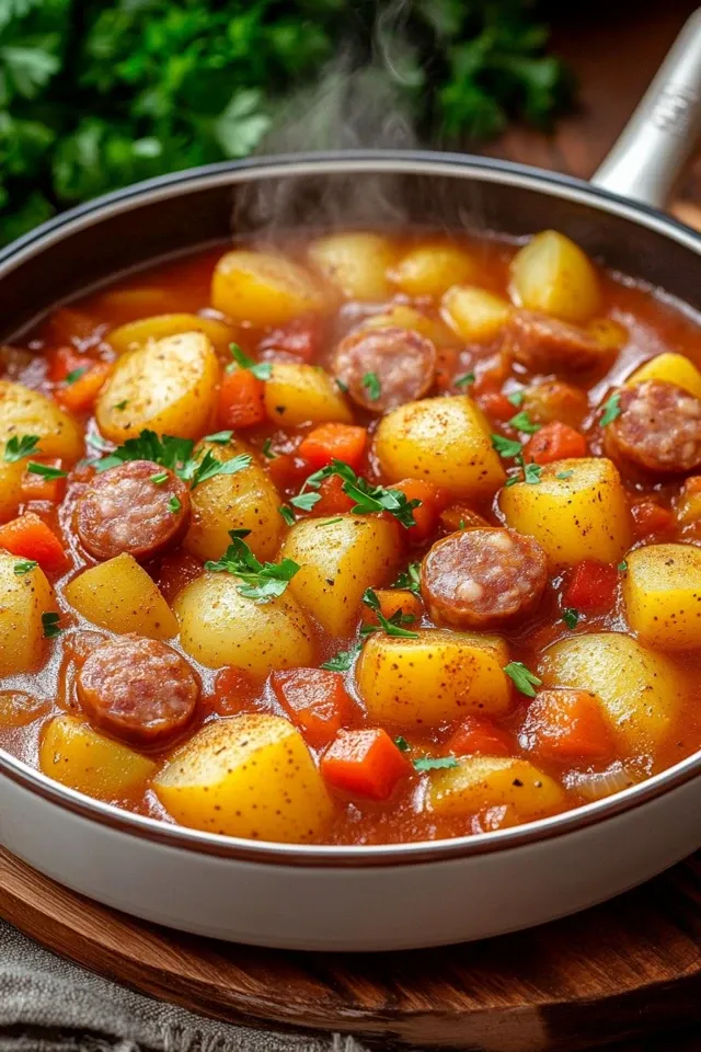 Deftiges Kartoffelgulasch mit Würstchen: Herzhaft & Einfach