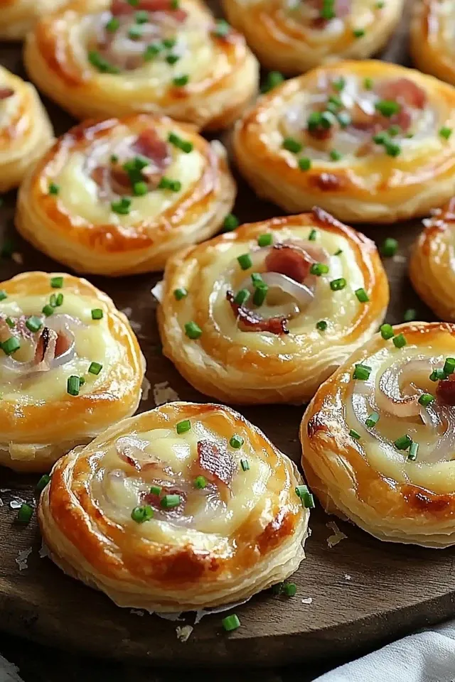 Köstliche Flammkuchen Schnecken aus Blätterteig