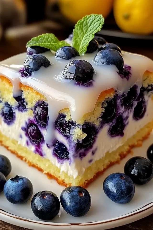 Köstlicher Zitronen-Blaubeer-Kuchen mit Cheesecake-Topping