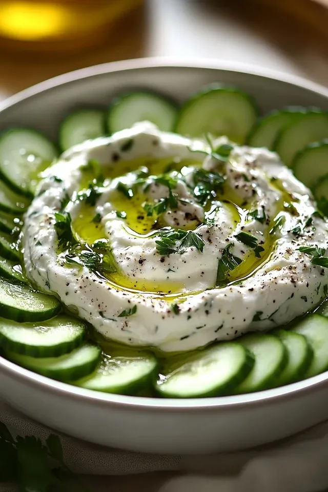 Leichter Whipped Feta Gurken-Kräuter-Dip: Frisch & cremig
