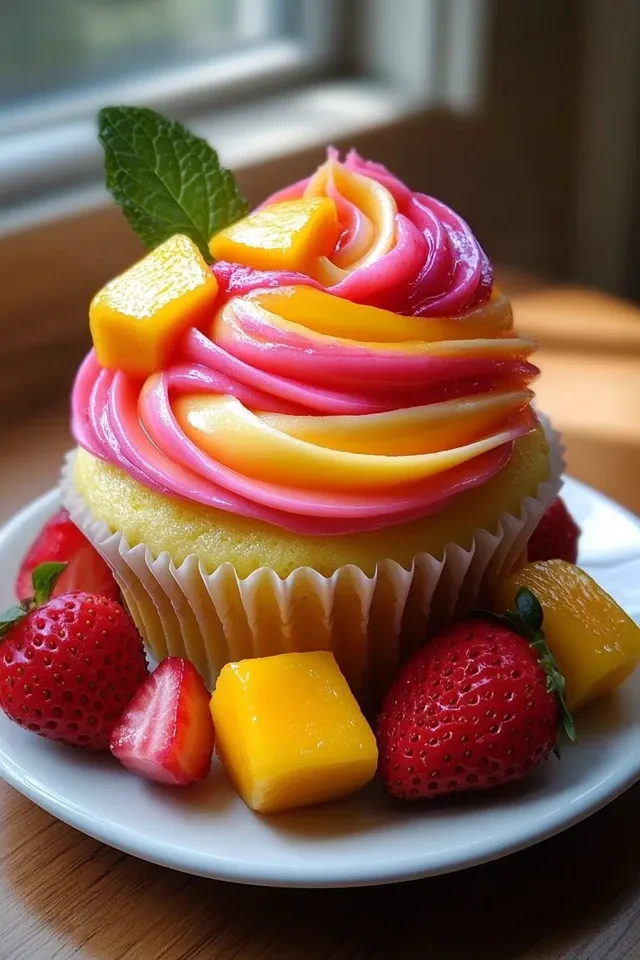 Fruchtige Mango-Erdbeer Sunset Cupcakes für den Sommer