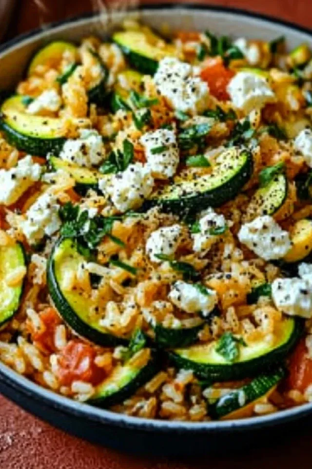 Mediterrane Zucchini-Reis-Pfanne mit Feta
