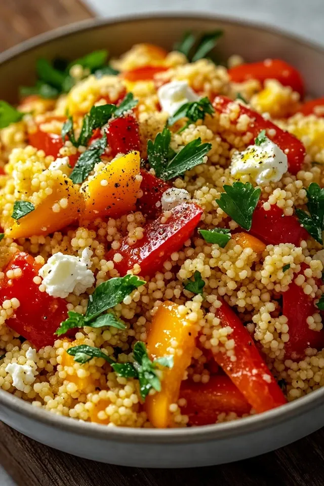 Mediterraner Couscous Salat mit Feta und Paprika