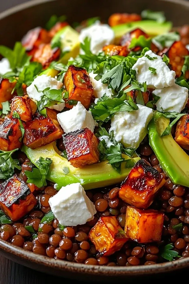 Orientalischer Linsensalat mit Feta und Avocado