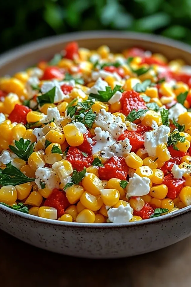 Paprika-Mais-Salat mit Feta und Joghurt-Dressing