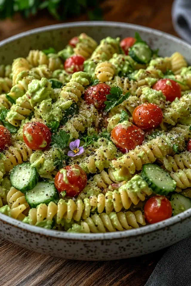 Cremiger veganer Avocado-Nudelsalat für jeden Anlass