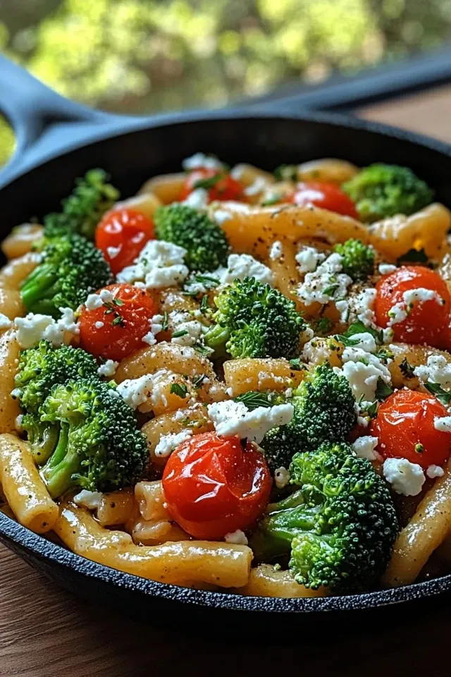 Schupfnudelpfanne mit Brokkoli, Feta und Tomaten