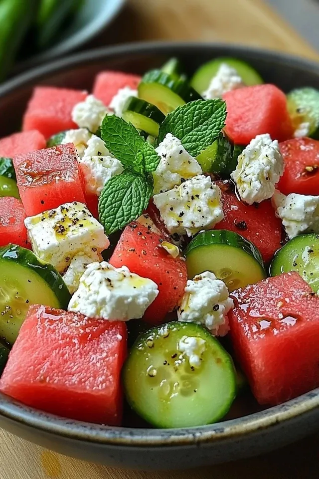 Erfrischender Wassermelonen-Gurken-Feta-Salat für heiße Tage