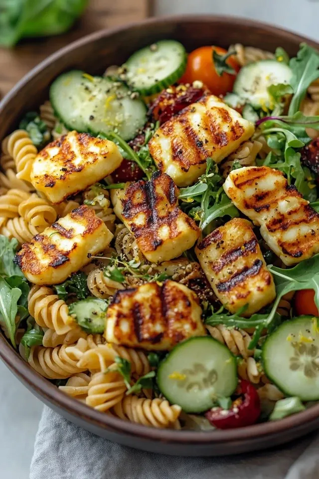 Bunter Pasta Salat mit Halloumi – Schnell und Lecker