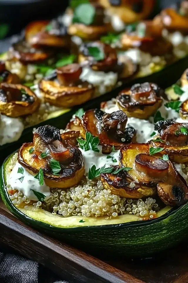 Besondere gefüllte Zucchini mit Champignons
