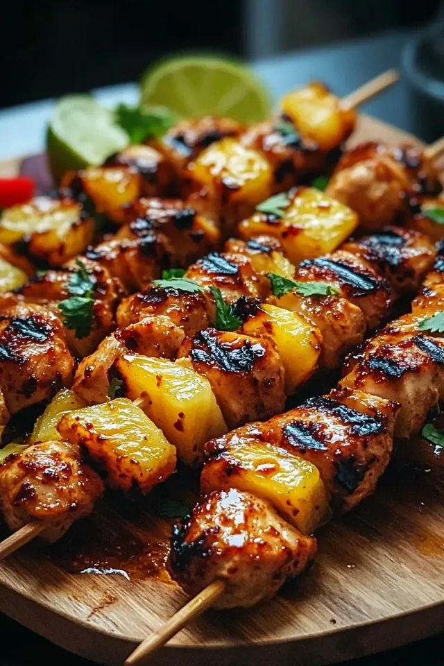 Gegrillte Hähnchen-Ananas-Spieße mit Honig-Chili-Glasur