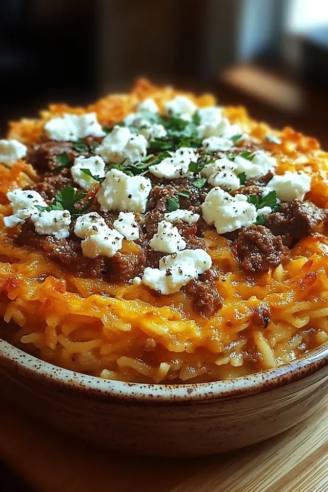 Griechischer Hackfleischauflauf mit Kritharaki und Feta