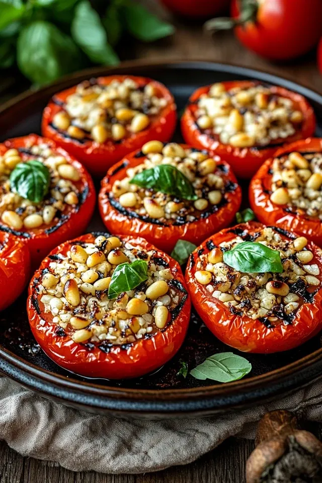 Aromatische Grilltomaten mit Pinienkernen und Kräutern