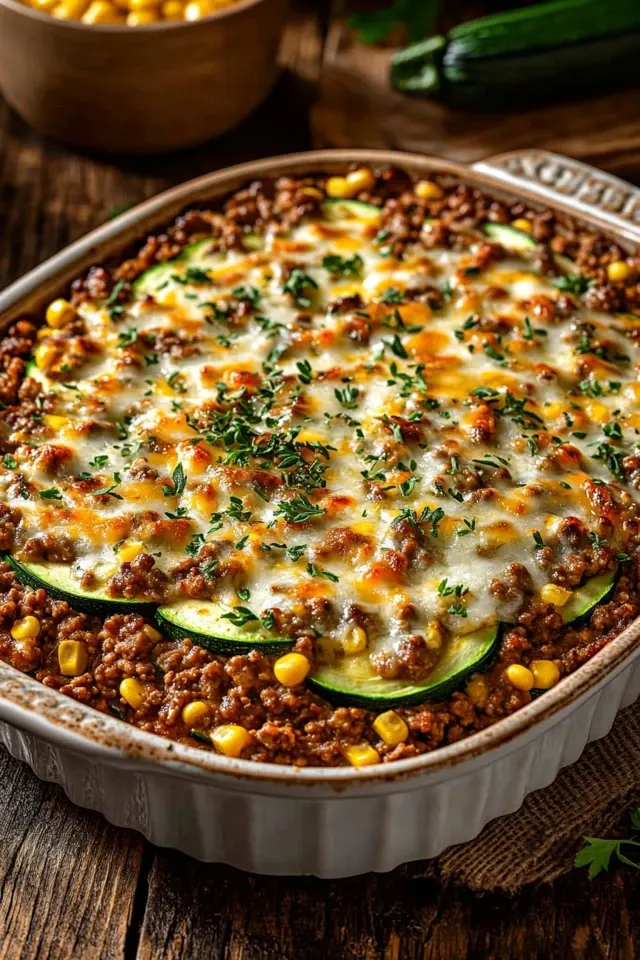 Beef Zucchini Auflauf mit Mais aus dem Ofen