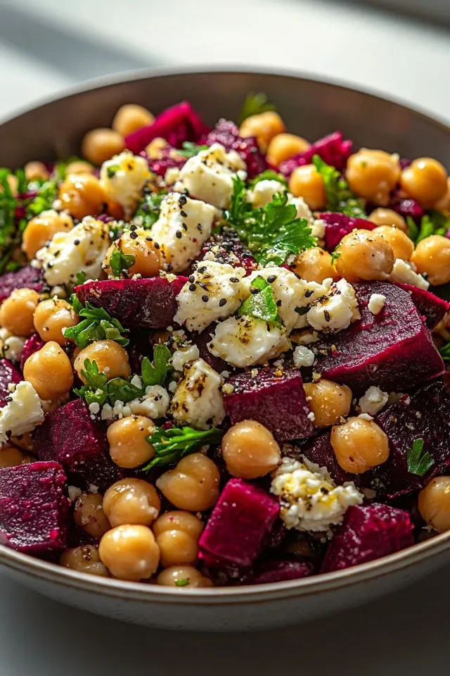 Kichererbsen-Rote Bete-Feta Salat mit Zitrone-Knoblauch-Vinaigrette
