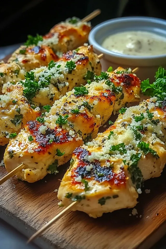 Knoblauch Parmesan Hähnchenspieße – Einfache Grillidee