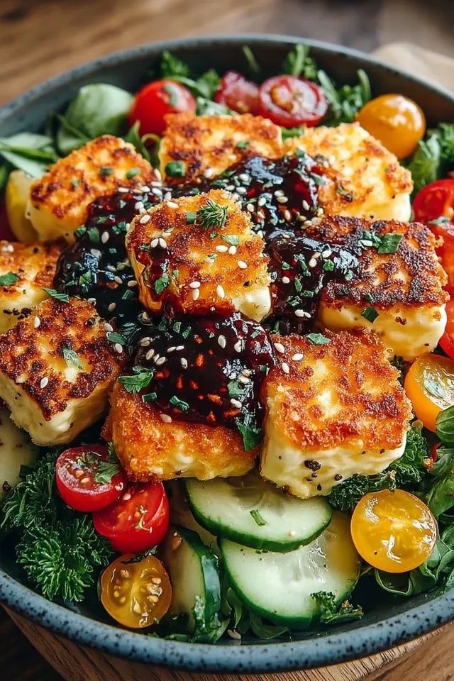Knusprige Halloumi-Bowl: Griechische Power Bowl für Genießer
