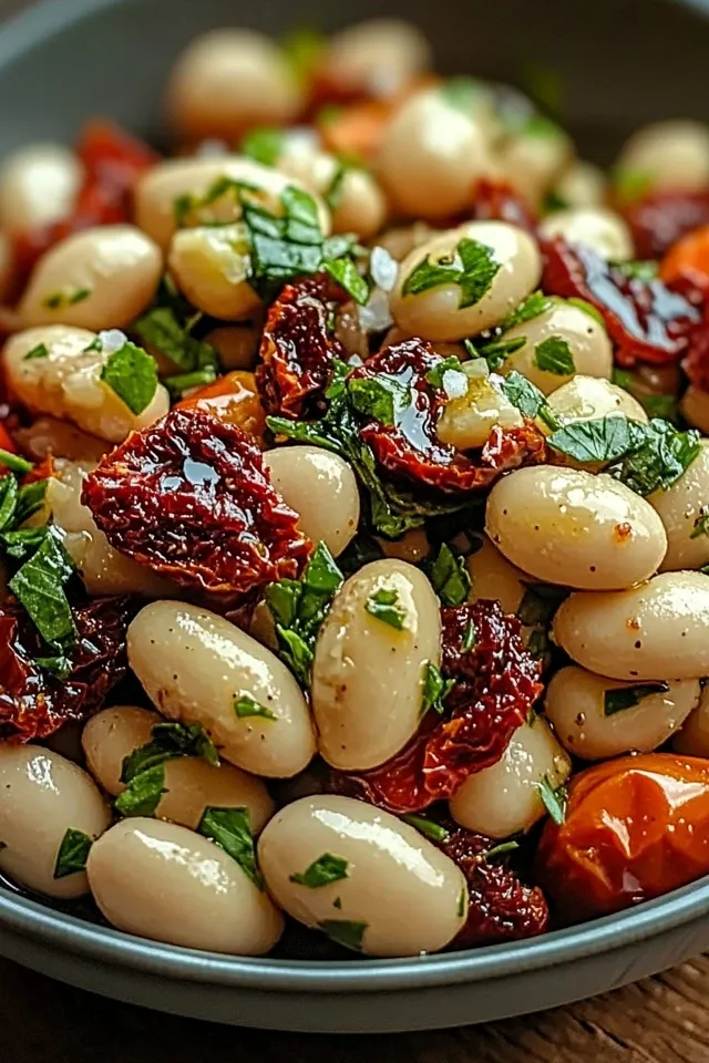 Köstlicher marinierter getrockneter Tomaten-Bohnen-Salat leicht gemacht