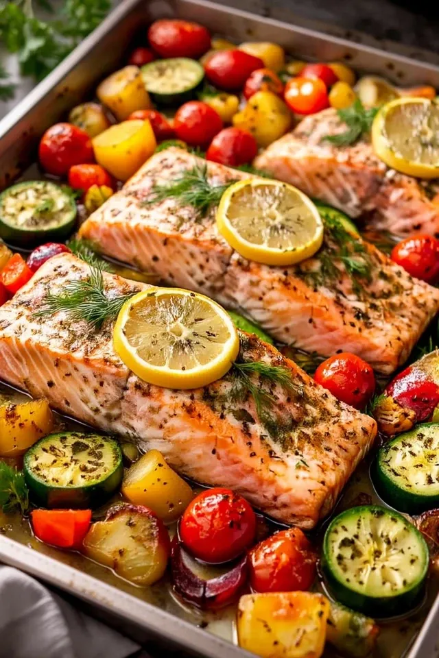 Lachs aus dem Ofen mit Gemüse – lecker und gesund