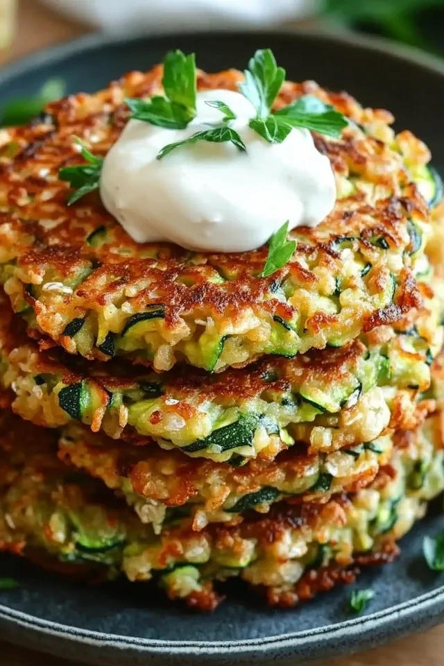 Leckere Zucchini Puffer mit Haferflocken und Käse