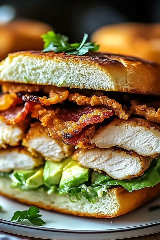 Loaded Chicken Club Sandwich mit knusprigem Rindfleisch und Avocado