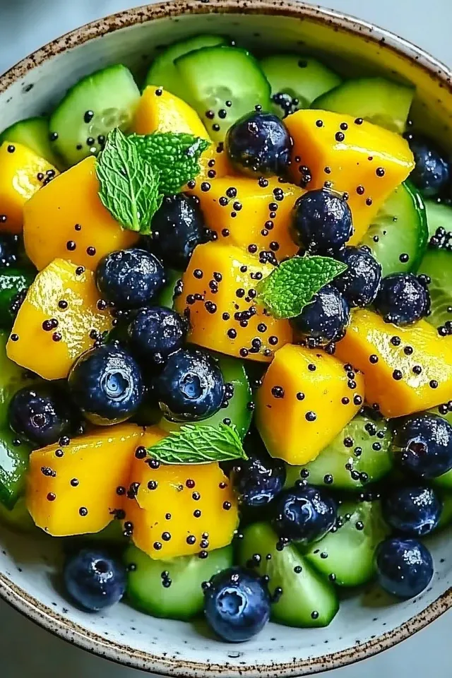 Erfrischender Mango-Gurken-Salat mit Blaubeeren und Avocado