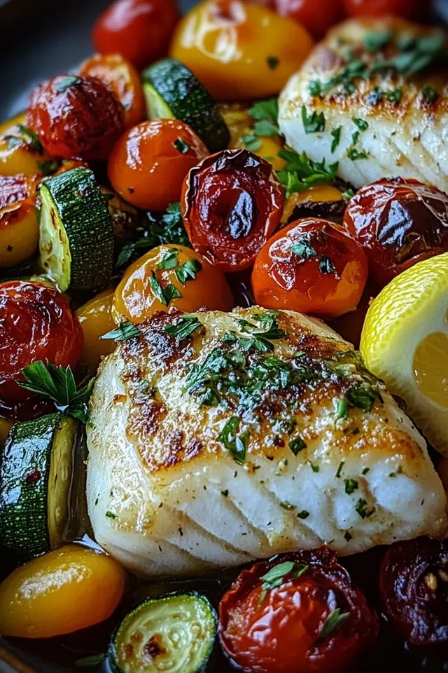 Mediterran Gebackene Fischfilets mit Gemüse