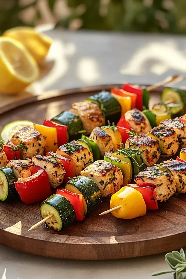 Mediterrane Hähnchen-Gemüse-Spieße mit Kräuter-Zitronen-Marinade