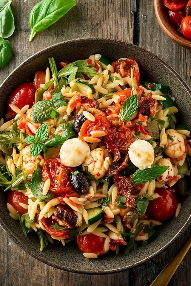 Mediterraner Orzo Salat mit frischen Aromen