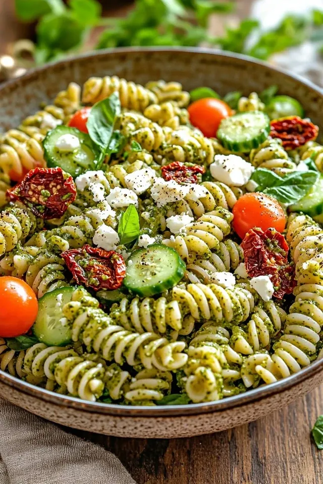 Mediterraner Nudelsalat mit Pesto – ein Genuss!
