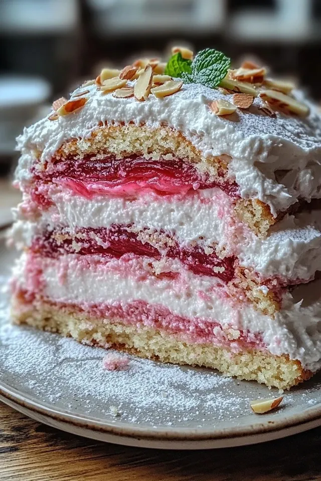 Verführerische Rhabarbersahne-Torte mit Mandeln