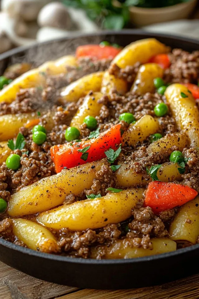 Herzhafte Schupfnudelpfanne mit Rinderhack
