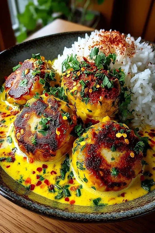 Vegane Linsenknödel in cremiger Curry Sauce