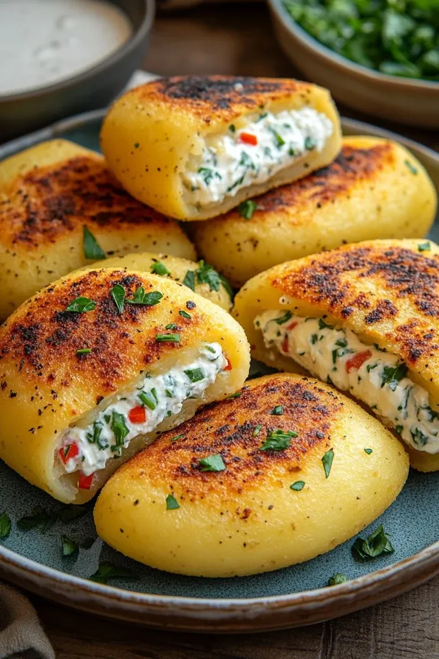 Kartoffeltaschen mit Frischkäsefüllung – Knusprig und Cremig