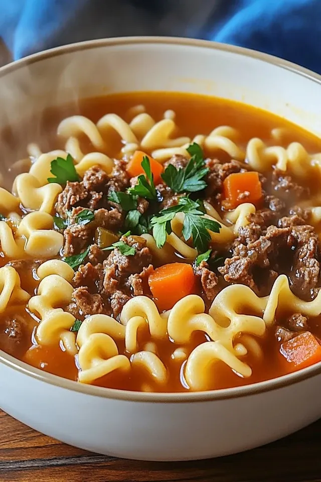 Wärmende Nudel-Hack-Suppe für kalte Tage