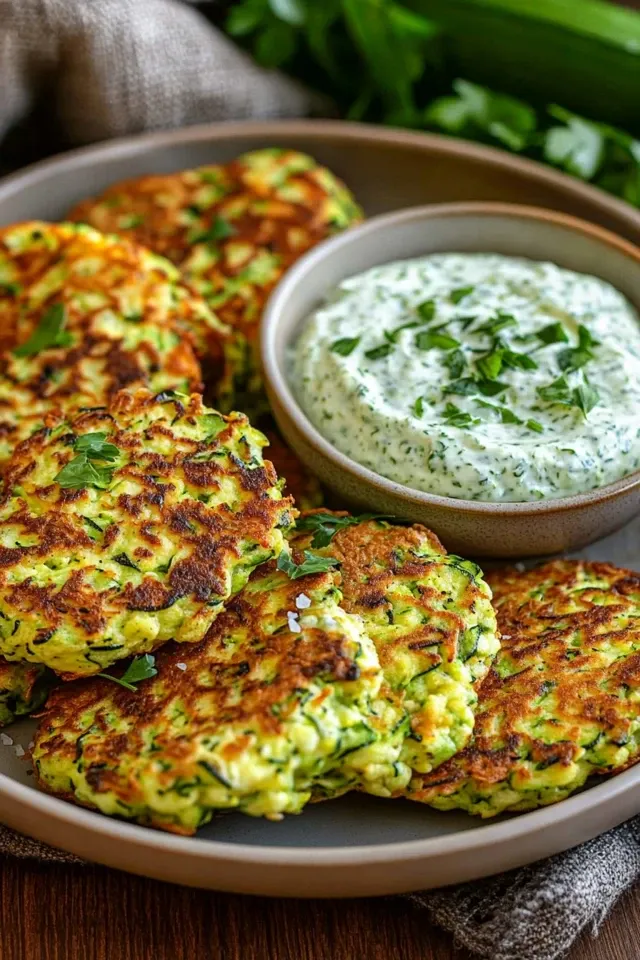 Knusprige Zucchinipuffer mit Kräuterdip ganz leicht nachkochen